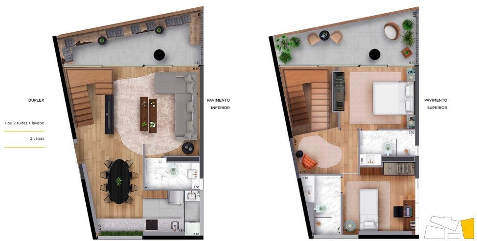 Planta 08 - 2 dorm 123m - duplex