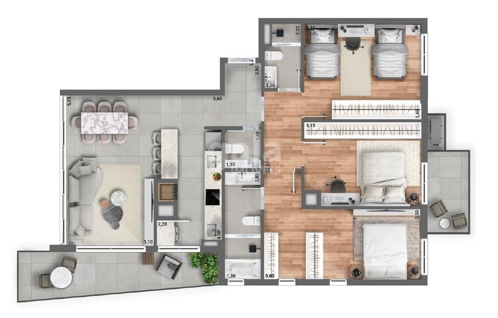 Planta 08 - 3 dorm 117,75m