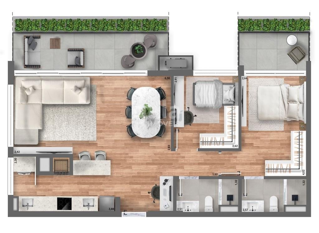 Planta 07 - 2 dorm 90,22m