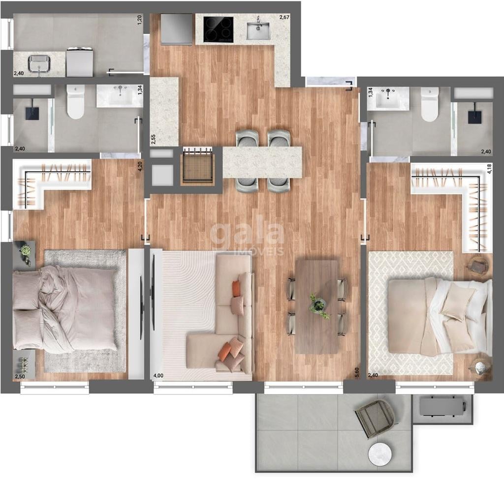 Planta 05 - 2 dorm 70,74m