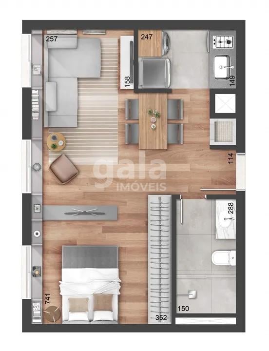 Planta 01 - 1 dorm 43m - studio