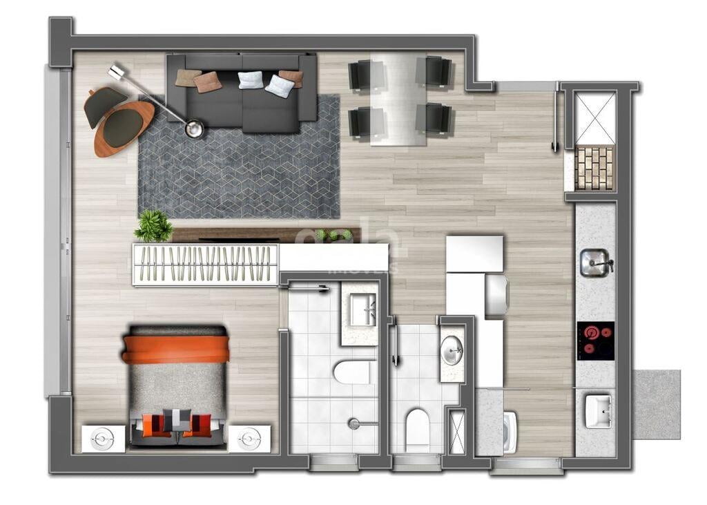 Planta 01 - 1 dormitrio 53m