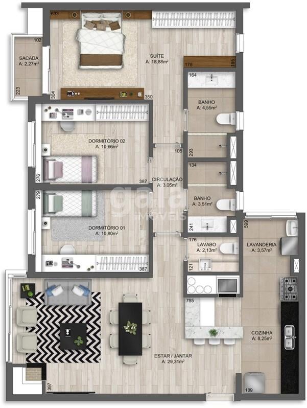 Planta 02 - 3 dorm 114 73m