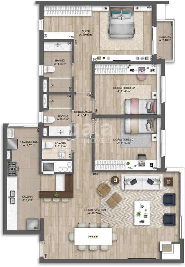 Planta 01 - 3 dorm 128 73m