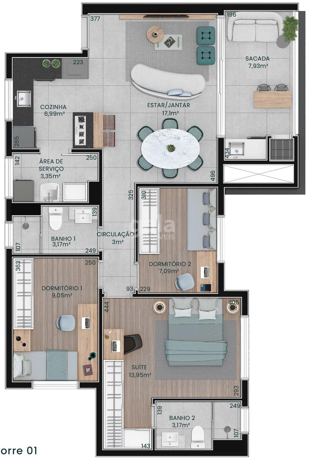 Planta 03 - 3 dorm 93m