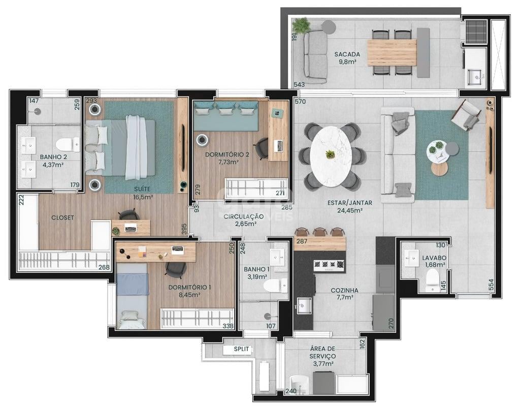 Planta 05 - 3 dorm 110m