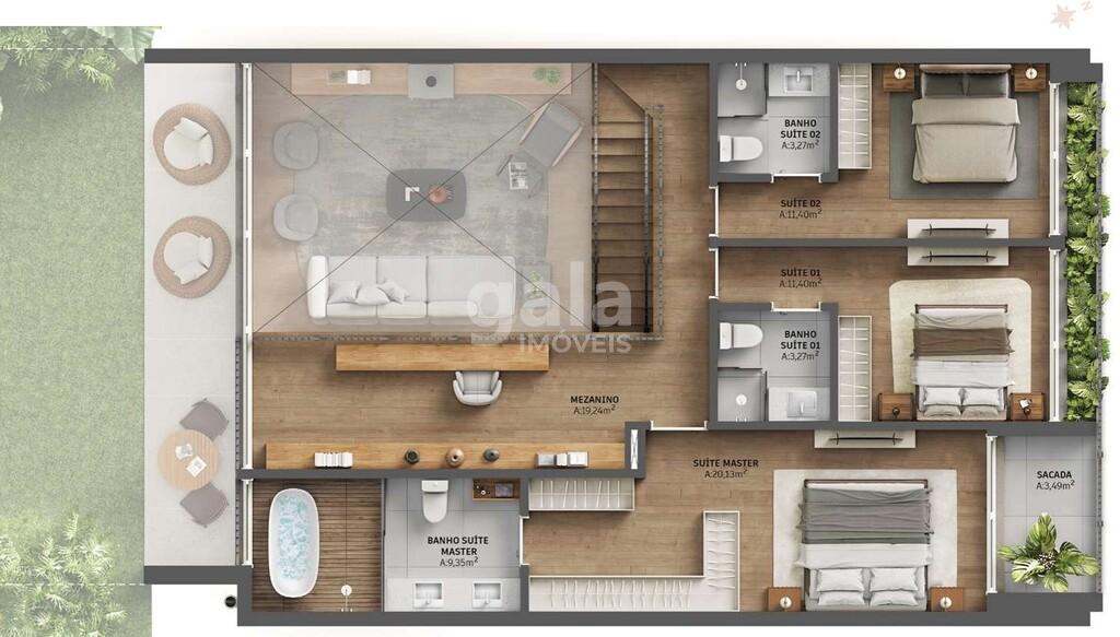 Planta 02 - 3 dormitrios 219m - 2 pavimento