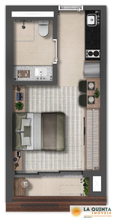 Planta 01 - 1 dorm 24m - studio