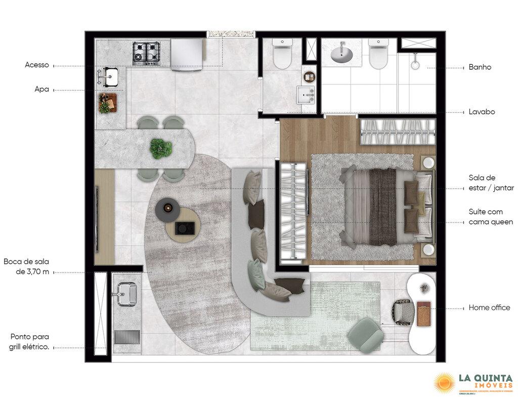 Planta 02 - 1 dorm 48m - opo