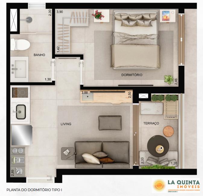 Planta 02 - 1 dorm 30,01m