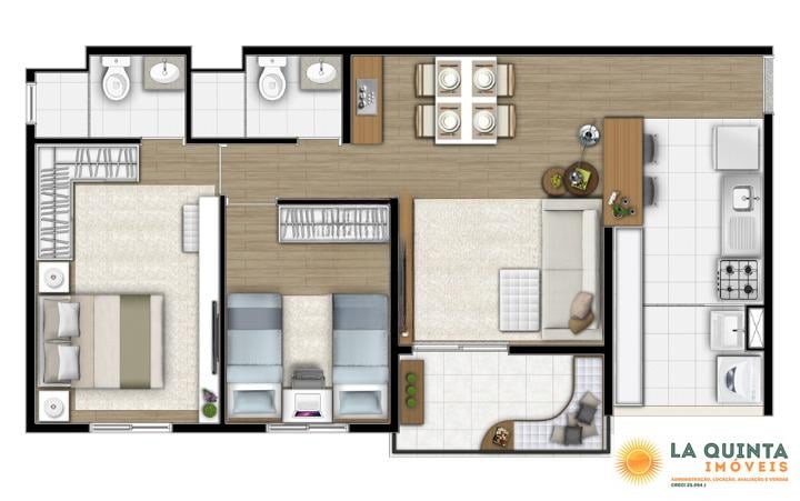 Planta 02 - 2 dorm 61,95m