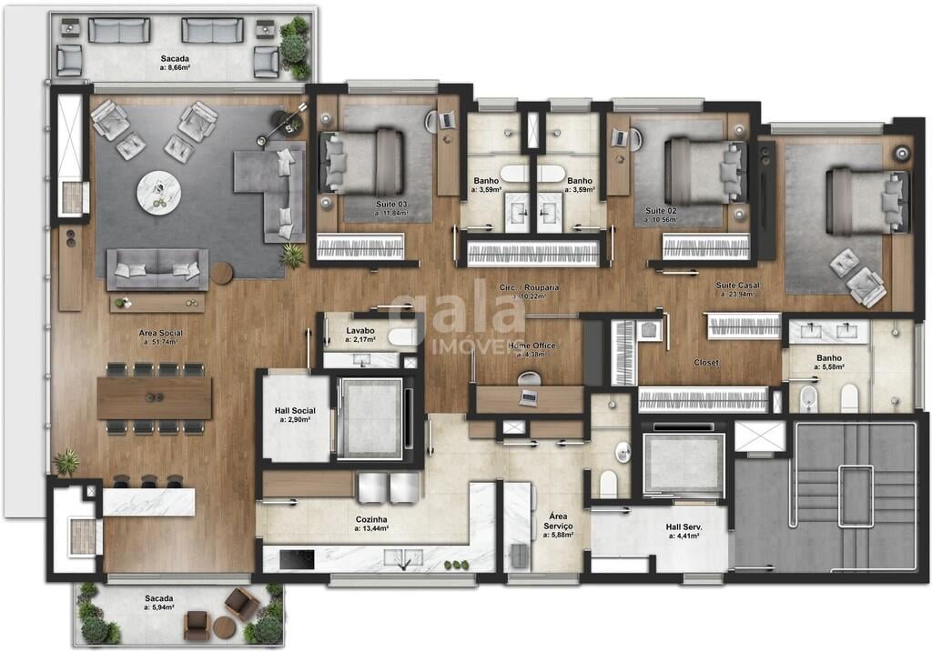 Planta 01 - 3 dorm 202 75m