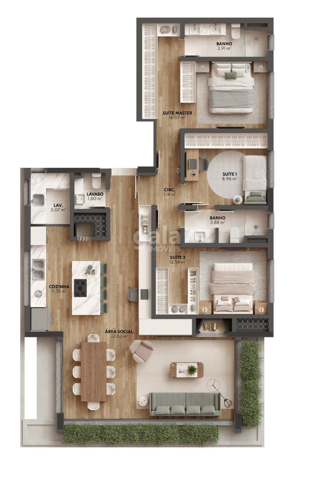 Planta 06 - 3 dorm 126,50m