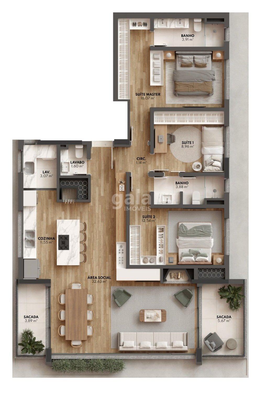 Planta 07 - 3 dorm 131,08m