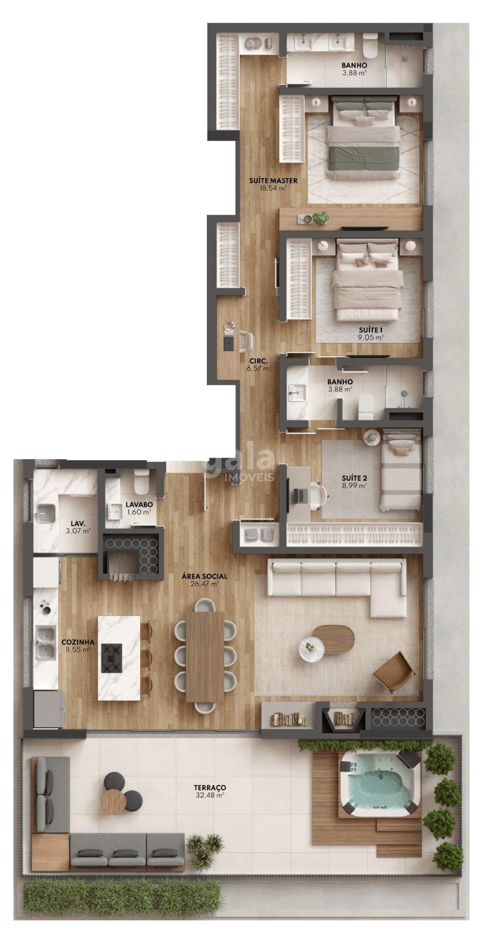 Planta 11 - 3 dorm 151,11m - cobertura horizontal