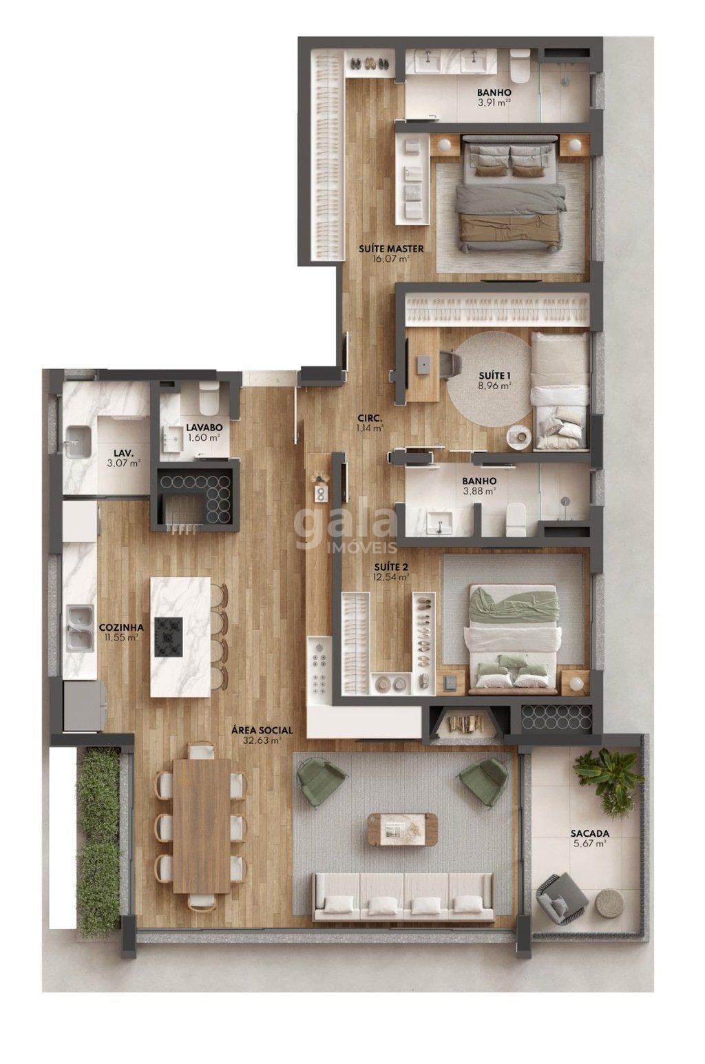 Planta 04 - 3 dorm 126,43m