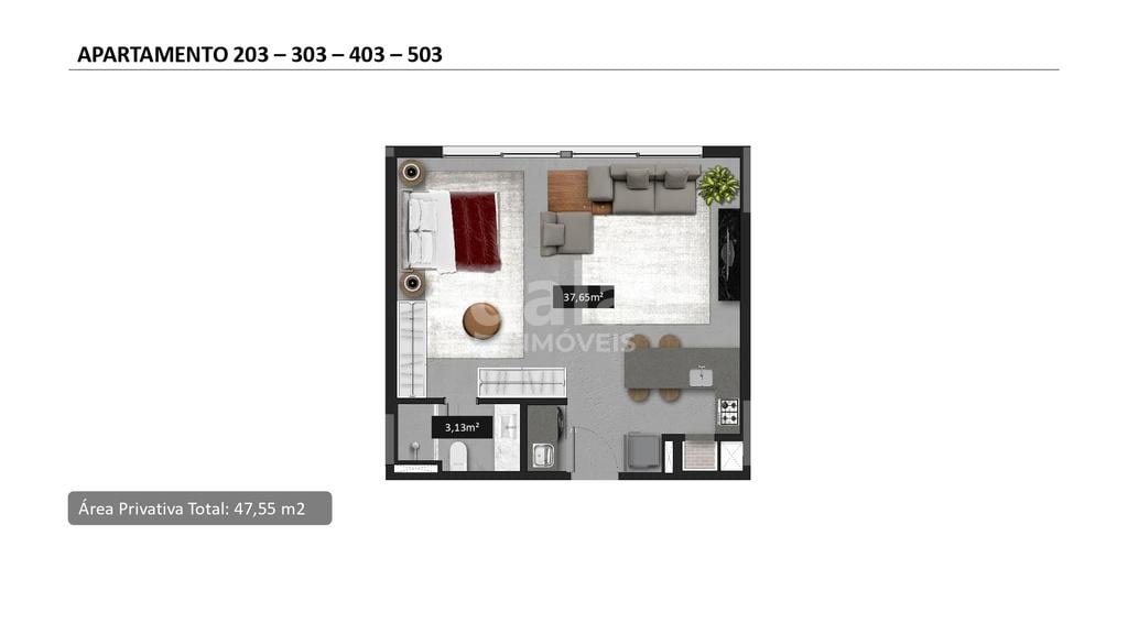 Planta 01 - 1 dorm 47 55m - studio