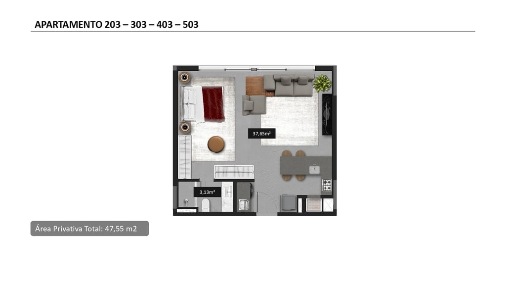 Planta 01 - 1 dorm 47 55m - studio