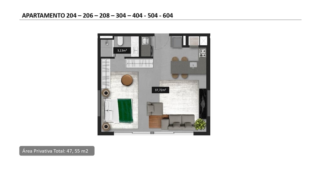 Planta 02 - 1 dorm 47 55m - studio