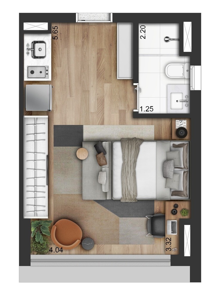 Planta 01 - 1 dorm 25m - studio