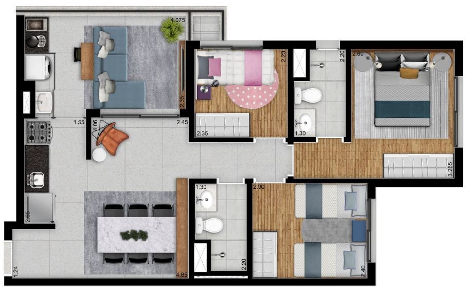 Planta 06 - 3 dorm 68m