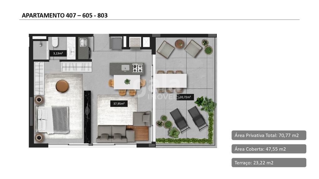 Planta 08 - 1 dorm 70 77m - studio