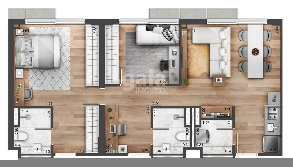 Planta 04 - 2 dorm 75m