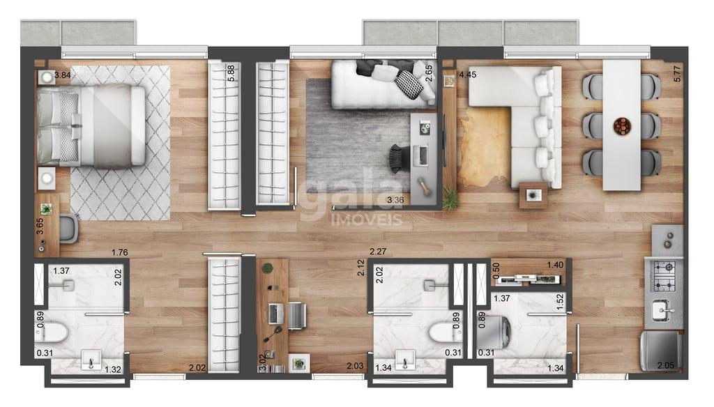 Planta 04 - 2 dorm 75m