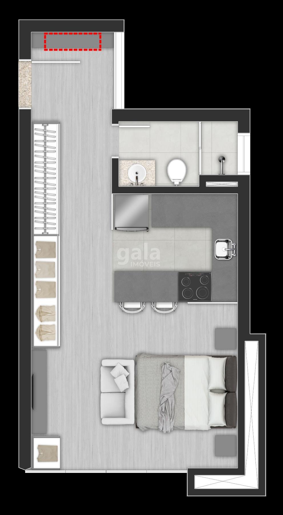 Planta 02 - 1 dorm 33m - studio