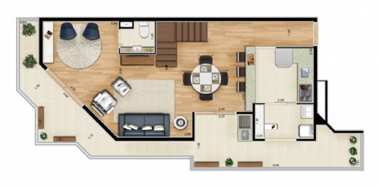 Planta 02 -3 dorm120m - duplex inferior