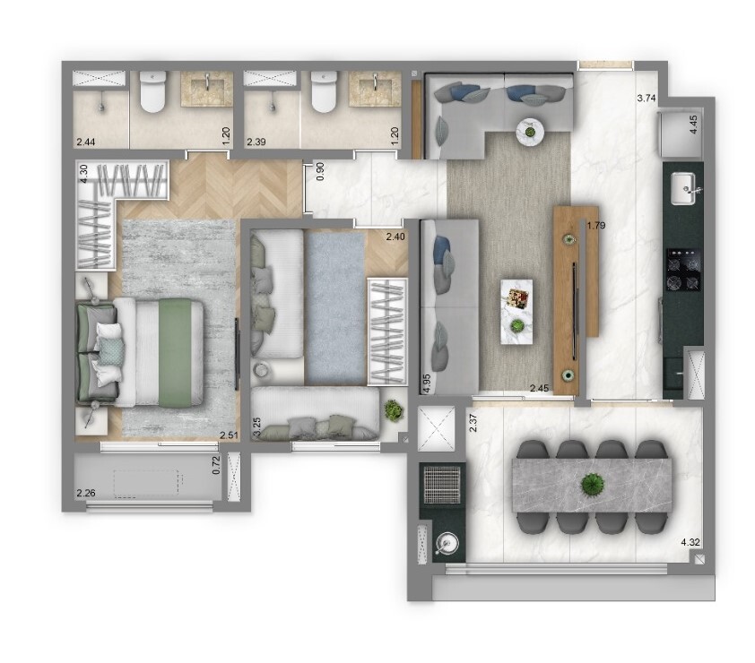 Planta 01 - 2 dorm 67m