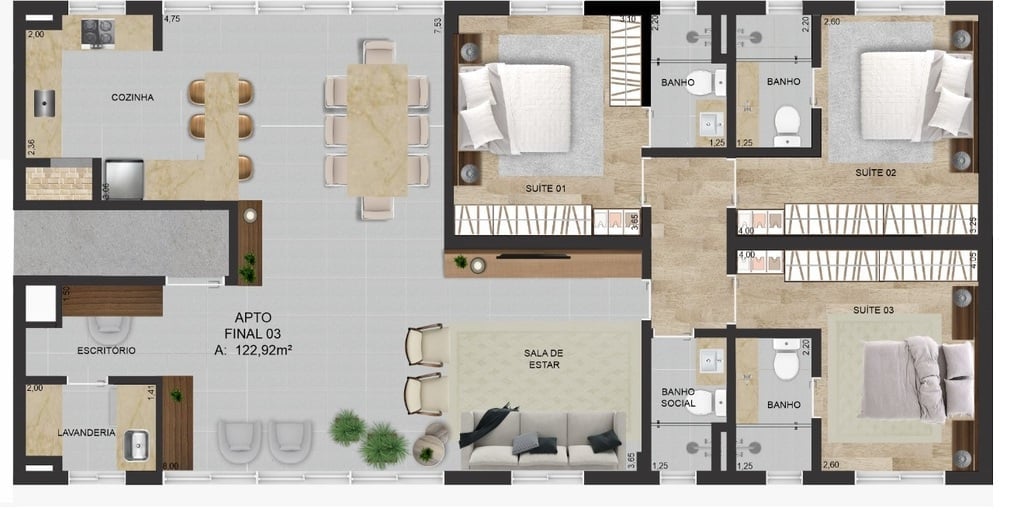 Planta 01 - 3 dorm 120m - juno