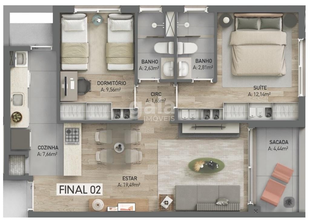 Planta 03 - 2 dorm 72,47m