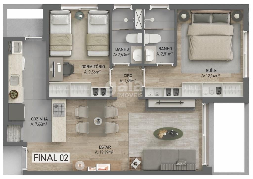 Planta 01 - 2 dorm 67,30m