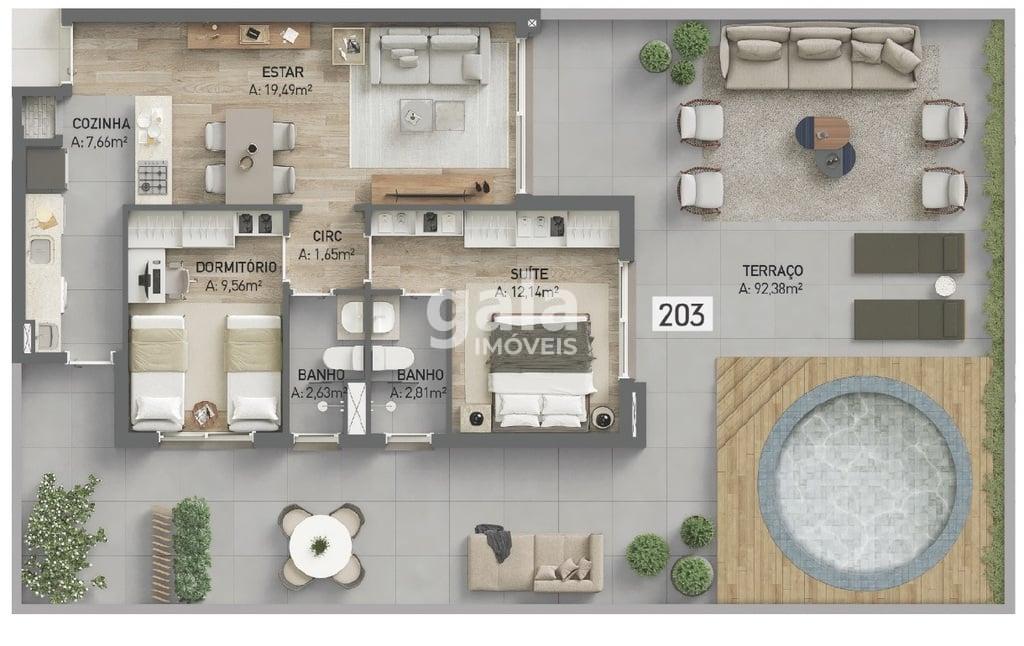 Planta 08 - 2 dorm 165,72m - garden