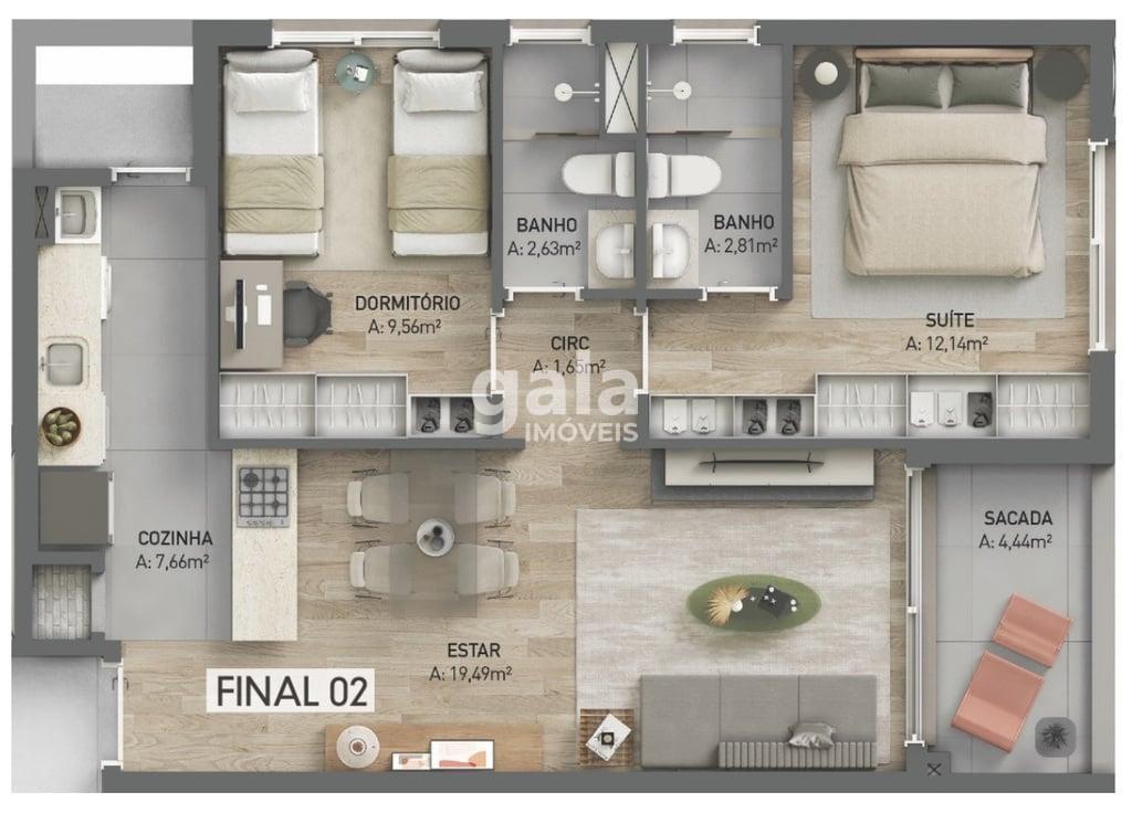 Planta 03 - 2 dorm 72,47m