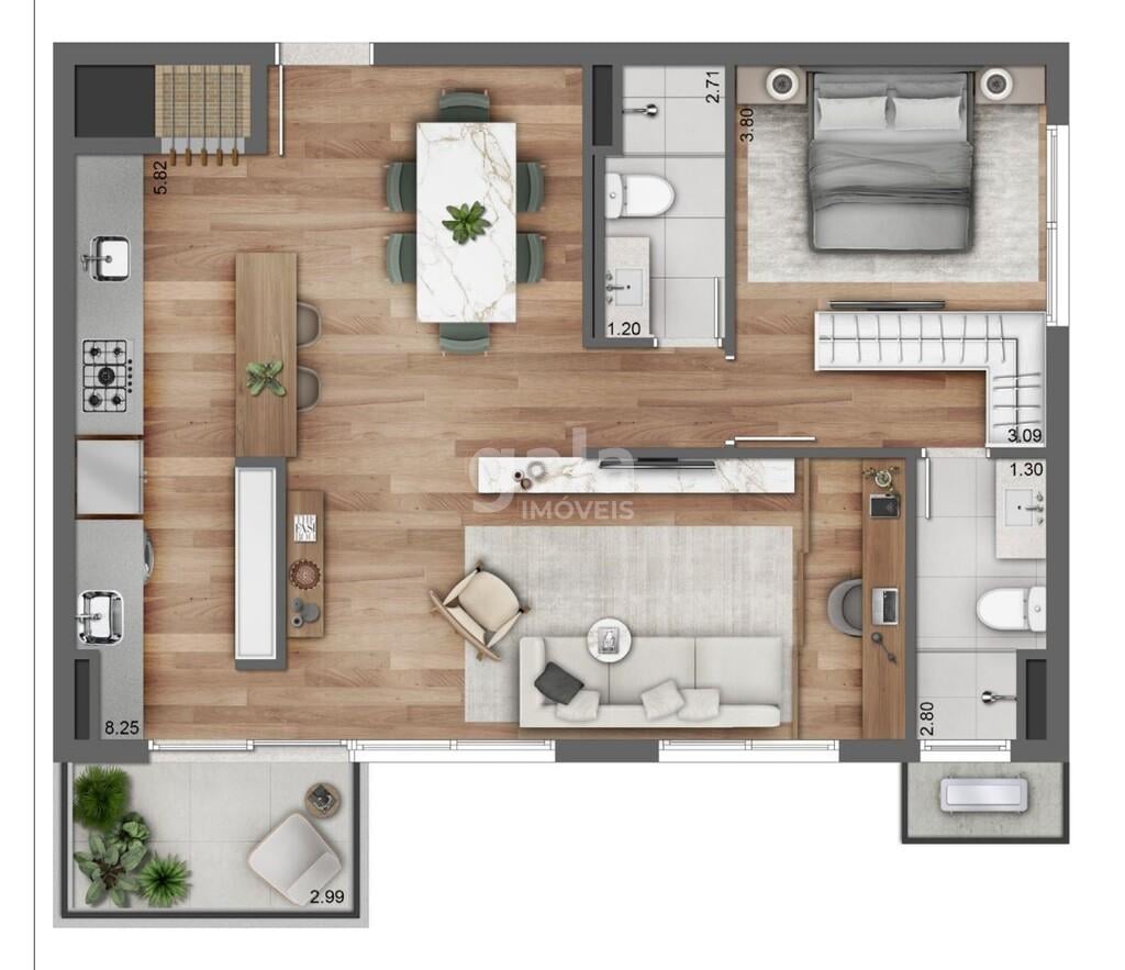 Planta 02 - 1 dorm 75 91m - opo