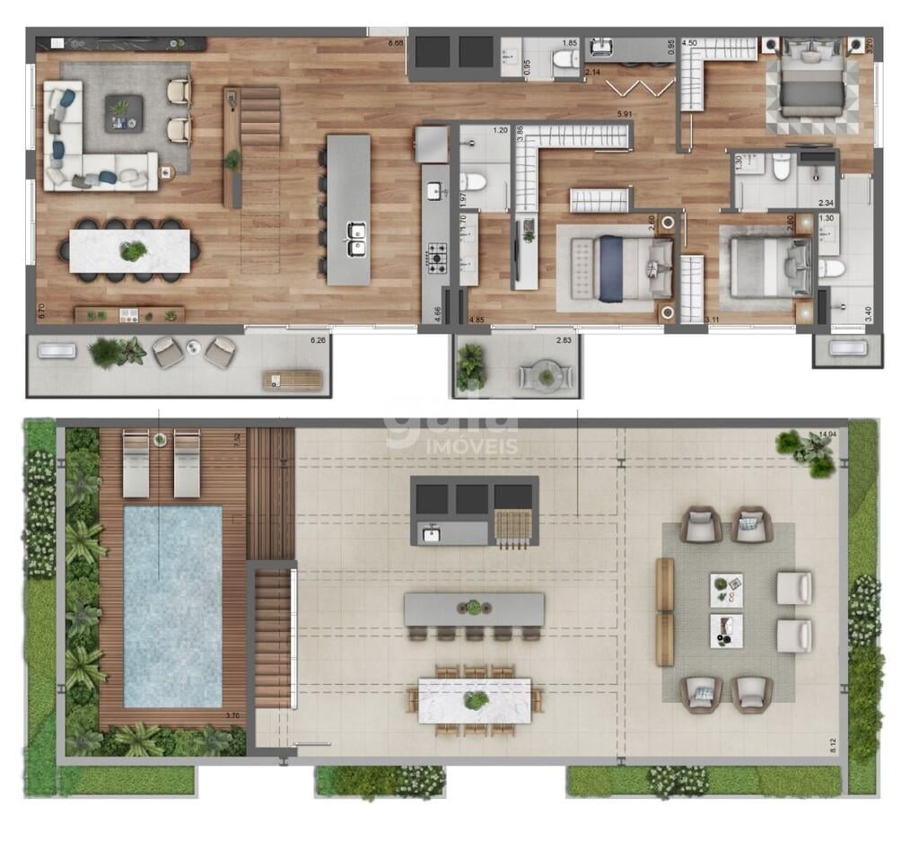 Planta 12 - 3 dorm 320 91m - cobertura duplex