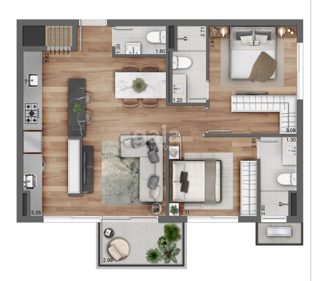 Planta 03 - 2 dorm 75 91m