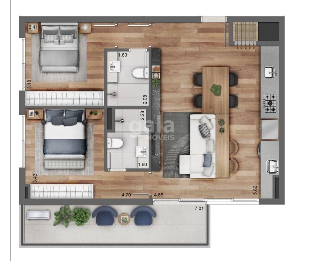 Planta 05 - 2 dorm 80 73m