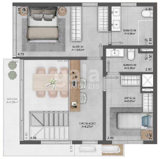 Planta 12 - 2 dorm 109 54m - duplex superior