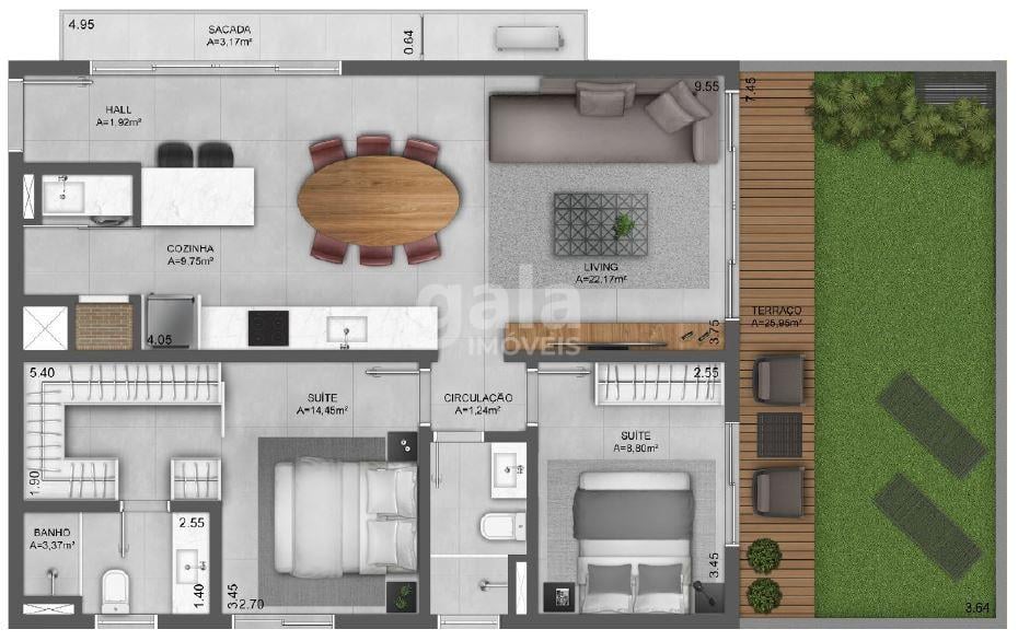 Planta 10 - 2 dorm 105 87m - garden