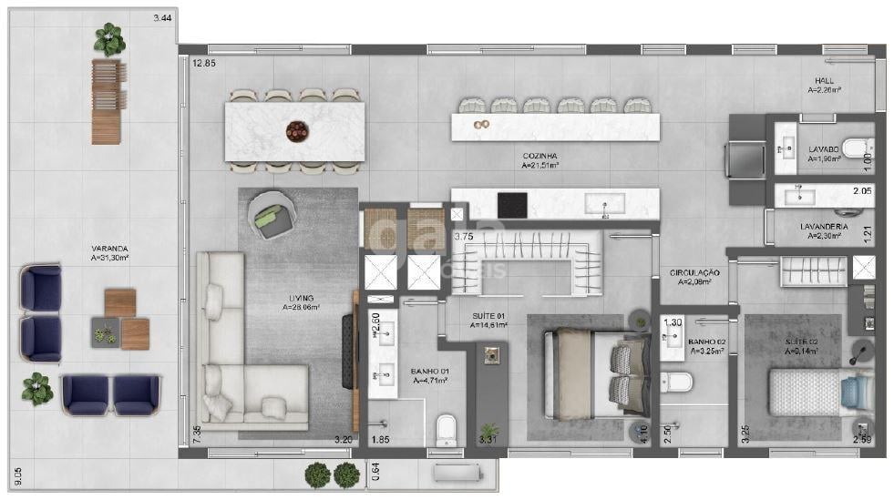 Planta 15 - 2 dorm 131 12m - garden