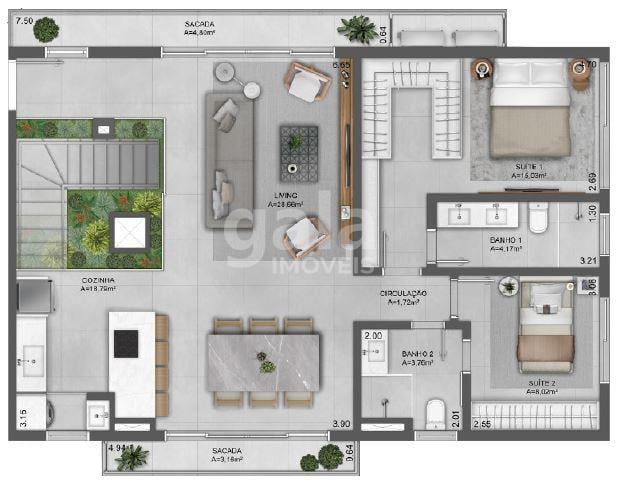 Planta 18 - 2 dorm 186 15m - cobertura duplex inferior