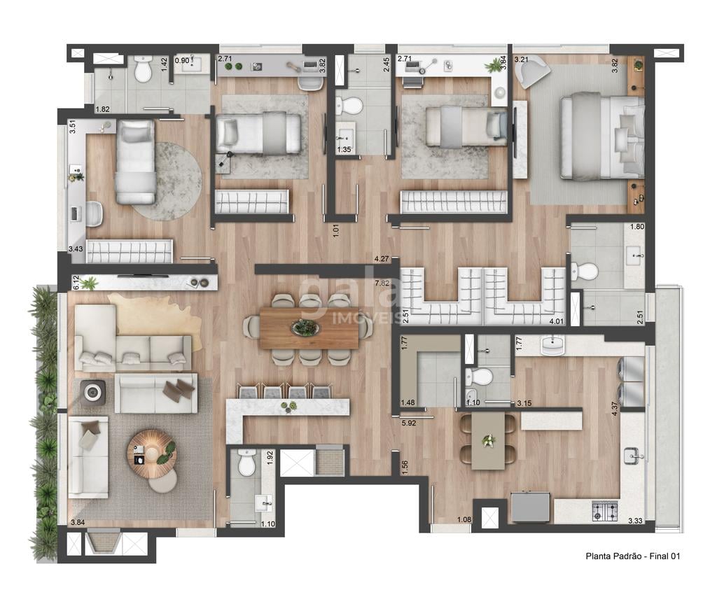 Planta 09 - 4 dorm 173m