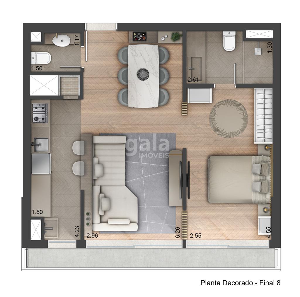 Planta 02 - 1 dorm 55m