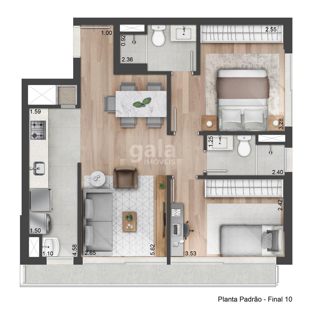 Planta 03 - 2 dorm 64m