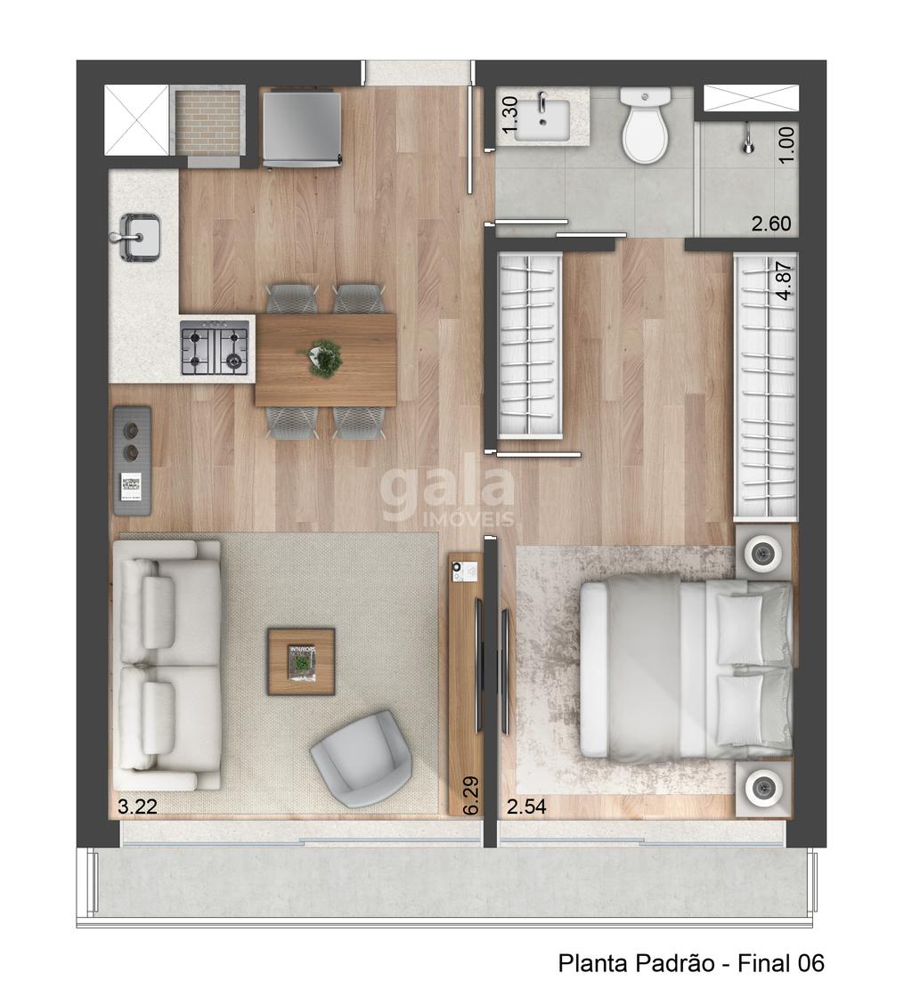 Planta 01 - 1 dorm 45m