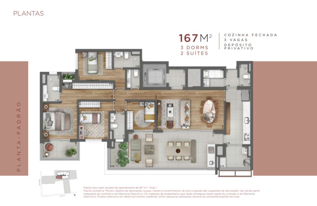 Planta 01 - 3 dorm 167m