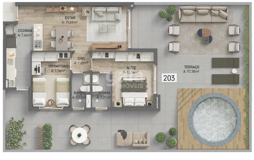 Planta 08 - 2 dorm 165,72m - garden